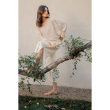 LEAF PRINT OVERSIZED TOP WITH SMOCKED CUFF SLEEVE