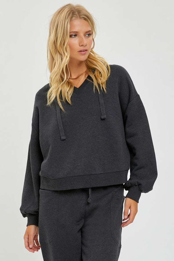 Mia Oversized Hoodie Top Washed Black - PRINZZESA BOUTIQUE