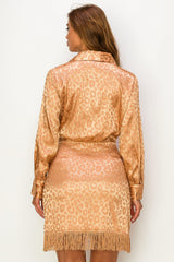 La Sevillana Animal Print Fringed Dress Gold