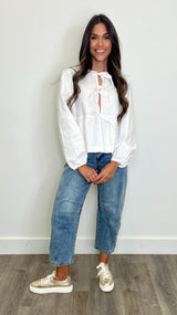 Lina White Poplin Bow Top