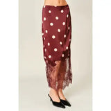 Polka Dot Lace Satin Midi Skirt