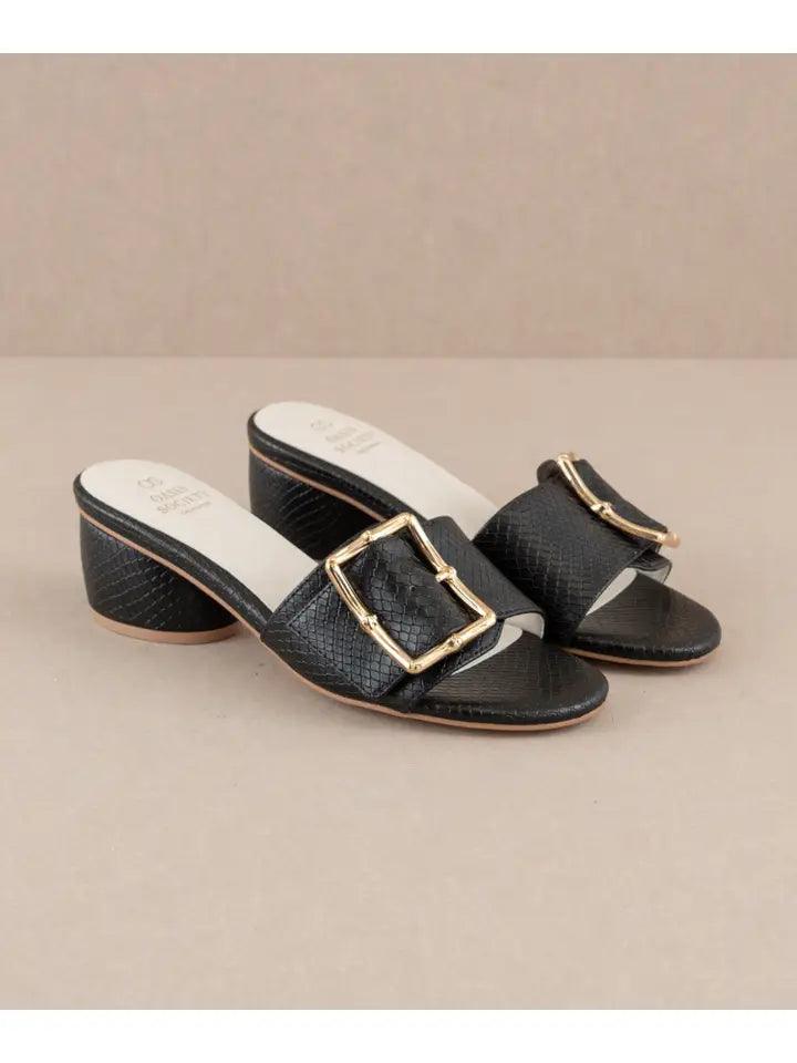 The Tucson Black Low Heel with Bamboo Buckle - PRINZZESA BOUTIQUE