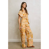 Conversational Surplice Waist Tie Jumpsuit
