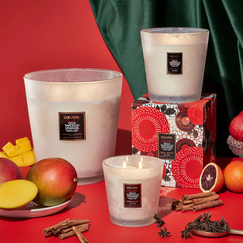 2 WICK 16.5 OZ HEARTH CANDLE SPICED GOJI TAROCCO ORANGE - PRINZZESA BOUTIQUE