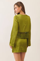 Satin fringe hem cropped top