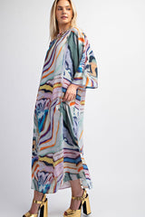 Pull Over Boat Neck Printed Maxi Dress