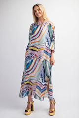 Pull Over Boat Neck Printed Maxi Dress