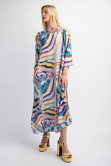 Pull Over Boat Neck Printed Maxi Dress