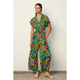 Tropical Collared Button Front Jumpsuit