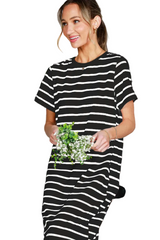 Crew Neck Short Sleeve Striped Maxi Dress