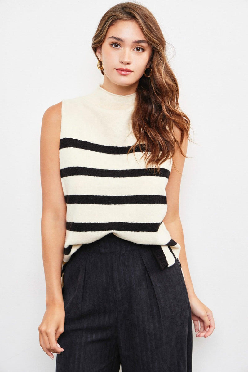 Senara Natural Black High Neck Top - PRINZZESA BOUTIQUE