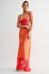 Orange Combo Luna Lace Satin Maxi Dress