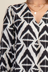 Black Bold Print V-neck Blouse