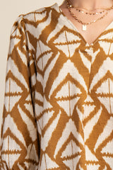 Beige Bold Print V-neck Blouse