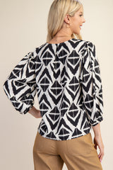 Black Bold Print V-neck Blouse