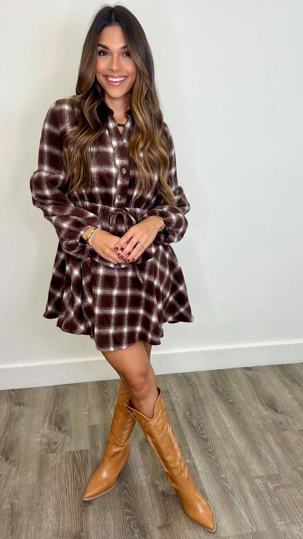 Vivi Brown Plaid Dress - PRINZZESA BOUTIQUE