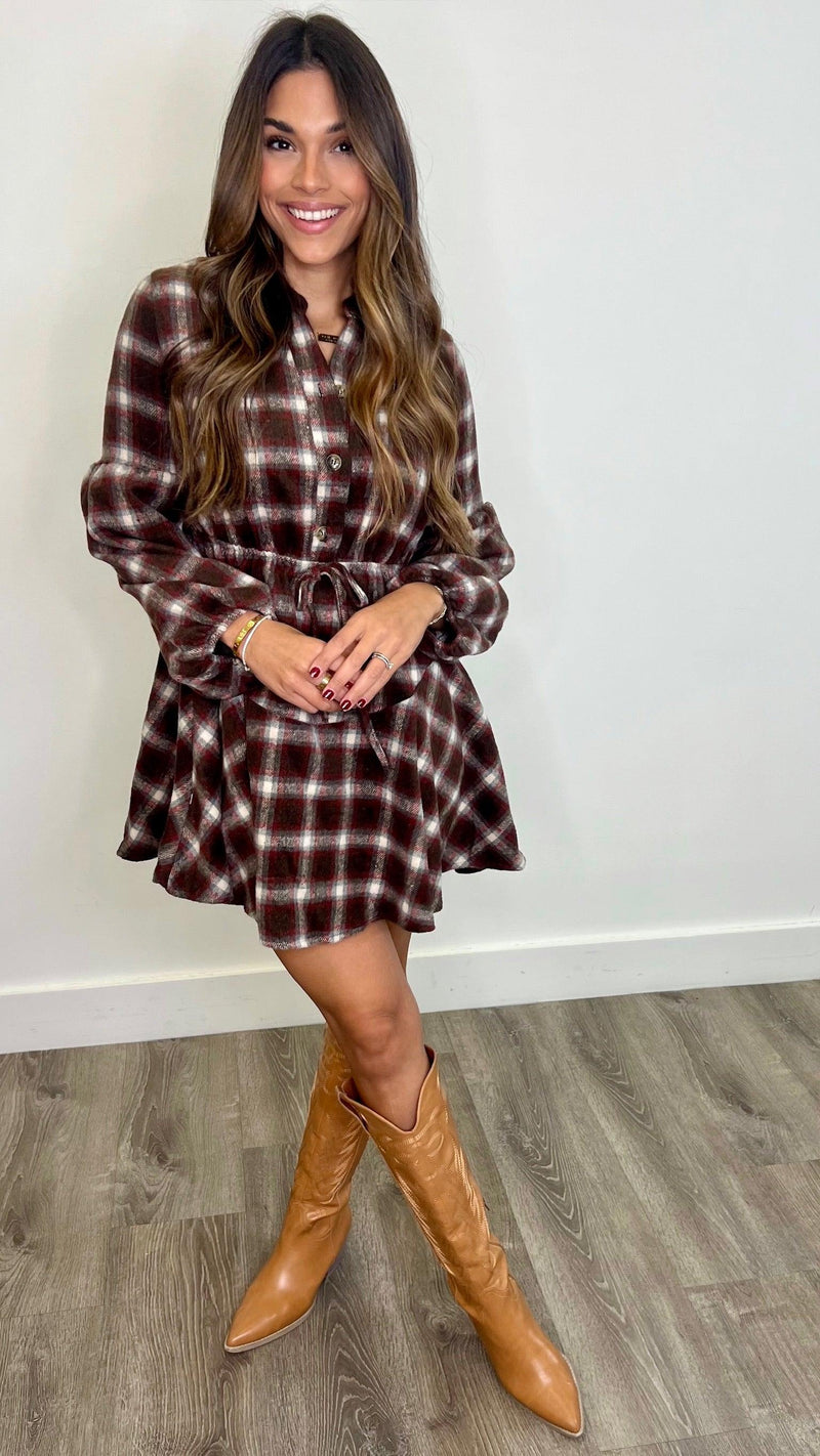 Vivi Brown Plaid Dress - PRINZZESA BOUTIQUE