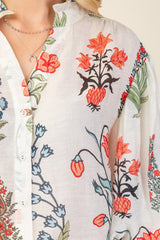 Printed Button Down Top Off White Mix