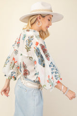 Printed Button Down Top Off White Mix