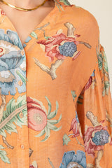 Coral and Print  Button Down Blouse