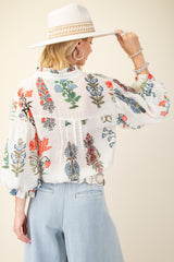 Printed Button Down Top Off White Mix