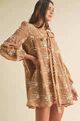 Gigi Embroidered Long Sleeve Mini Dress - PRINZZESA BOUTIQUE