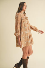 Gigi Embroidered Long Sleeve Mini Dress - PRINZZESA BOUTIQUE