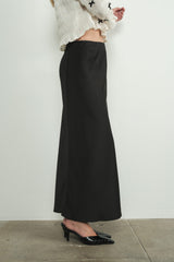 Minerva Black Satin Midi Skirt