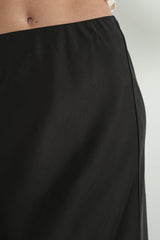 Minerva Black Satin Midi Skirt