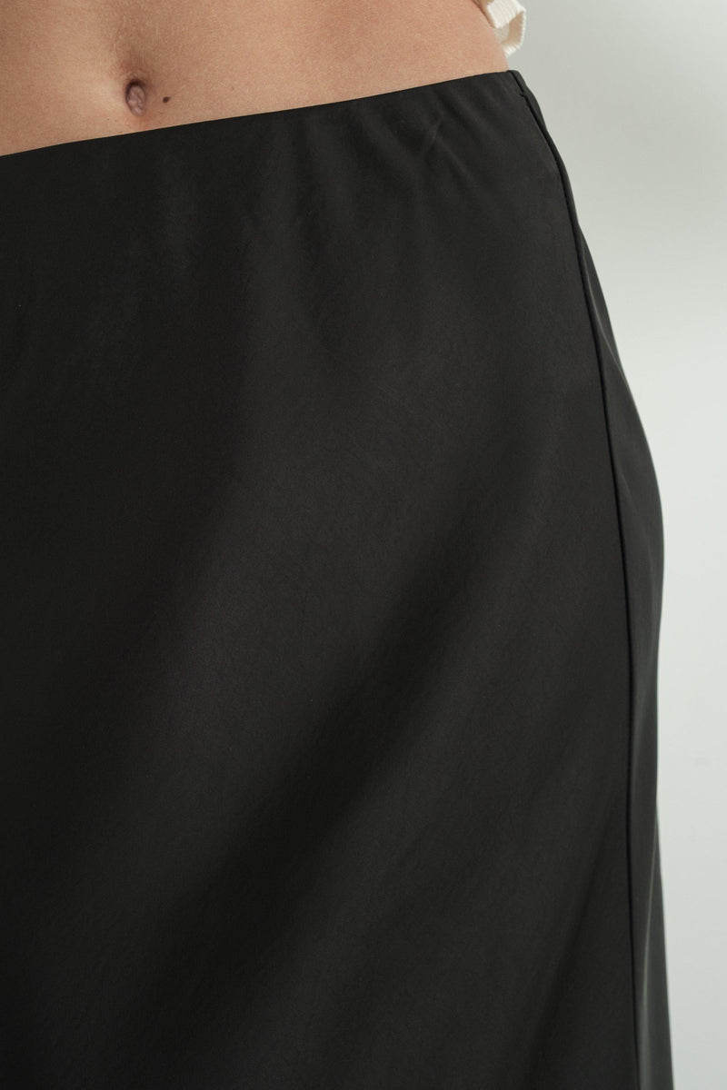 Minerva Black Satin Midi Skirt