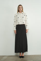 Minerva Black Satin Midi Skirt