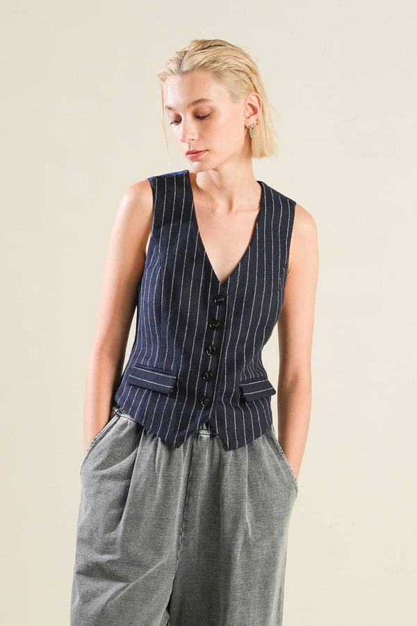 Demitra Striped Navy Vest - PRINZZESA BOUTIQUE