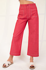 Raspberyy Cropped Wide Leg Pants