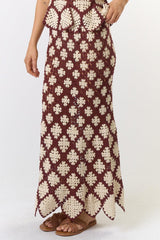 White Lotus Brown Cream Maxi Skirt - PRINZZESA BOUTIQUE