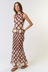 White Lotus Brown Cream Maxi Skirt - PRINZZESA BOUTIQUE
