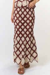 White Lotus Brown Cream Maxi Skirt - PRINZZESA BOUTIQUE