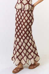 White Lotus Brown Cream Maxi Skirt - PRINZZESA BOUTIQUE