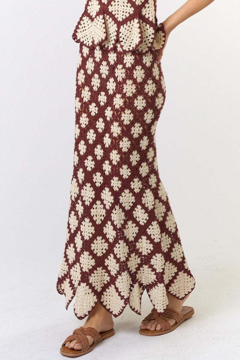 White Lotus Brown Cream Maxi Skirt - PRINZZESA BOUTIQUE