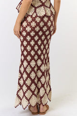 White Lotus Brown Cream Maxi Skirt - PRINZZESA BOUTIQUE