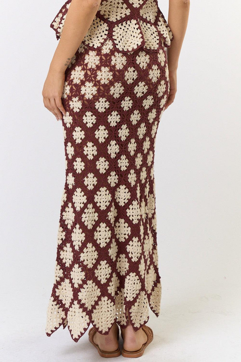 White Lotus Brown Cream Maxi Skirt - PRINZZESA BOUTIQUE