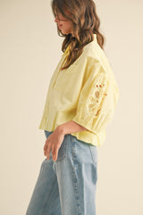 Embroidered Bubble Sleeve Blouse Lemon