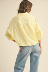 Embroidered Bubble Sleeve Blouse Lemon