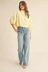 Embroidered Bubble Sleeve Blouse Lemon