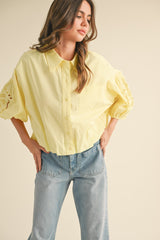 Embroidered Bubble Sleeve Blouse Lemon