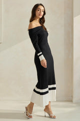 Noir Elegance Off-Shoulder Knit Dress - PRINZZESA BOUTIQUE
