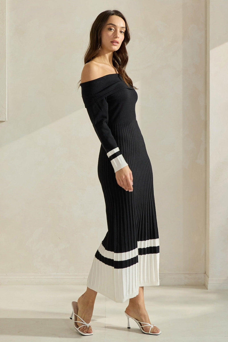 Noir Elegance Off-Shoulder Knit Dress - PRINZZESA BOUTIQUE