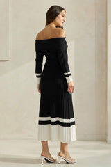 Noir Elegance Off-Shoulder Knit Dress - PRINZZESA BOUTIQUE