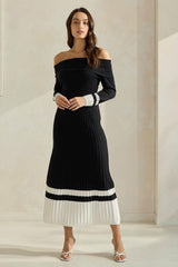Noir Elegance Off-Shoulder Knit Dress - PRINZZESA BOUTIQUE