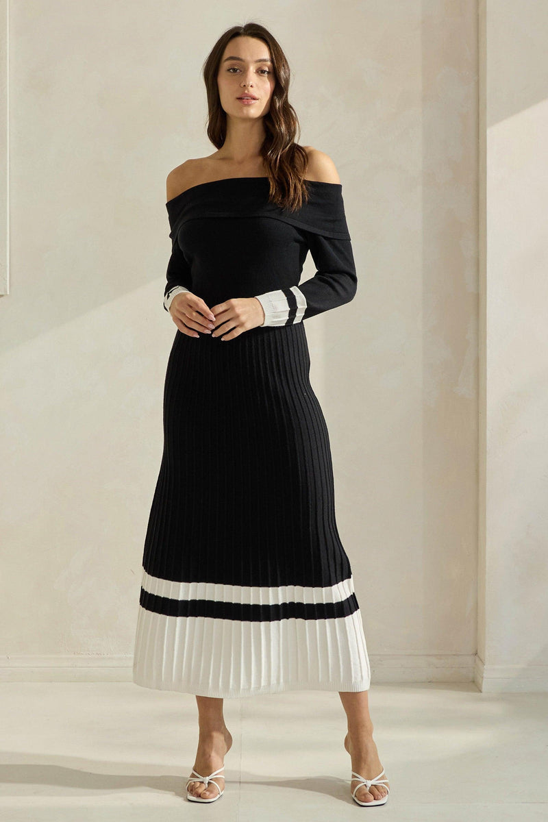 Noir Elegance Off-Shoulder Knit Dress - PRINZZESA BOUTIQUE