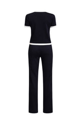 Knit Short Sleeve Cardigan And Pants Set